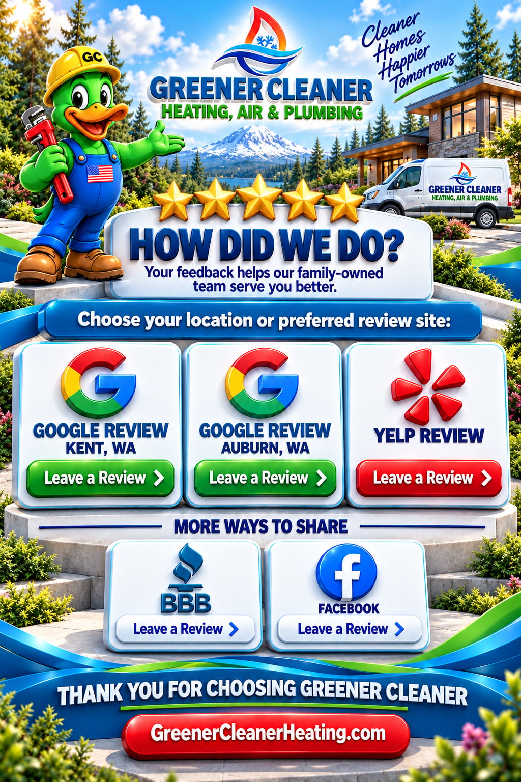 Leave us a review on Google, Yelp, BBB or Facebook
